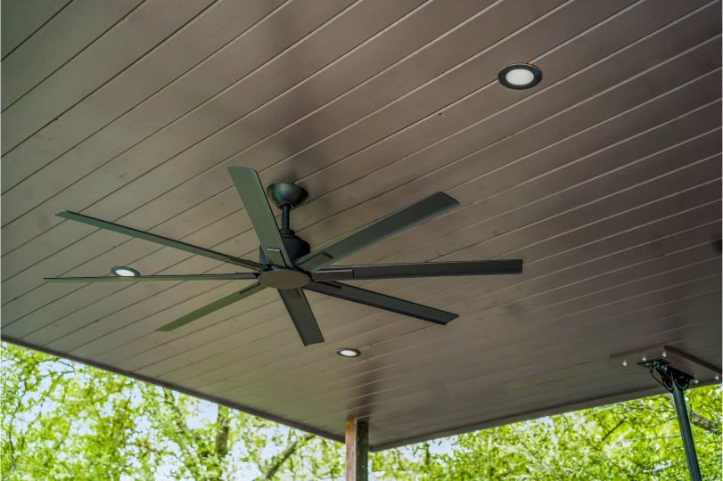 Cutters-Lake Pointe black fan on wooded ceiling