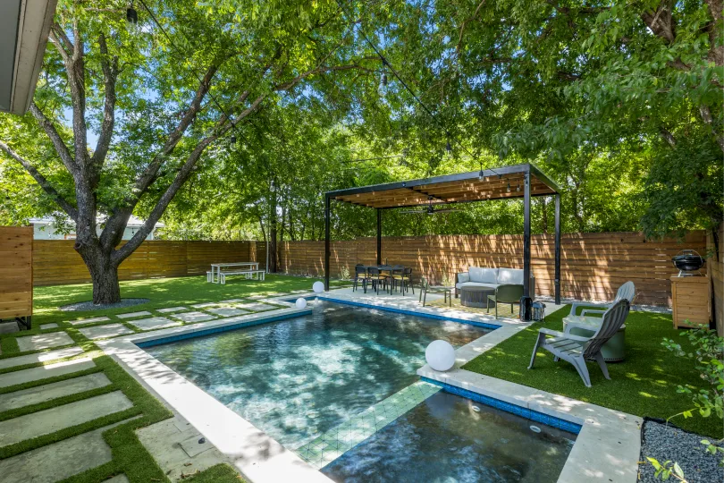 Cutters-skyview landscaped backyard pool pergola