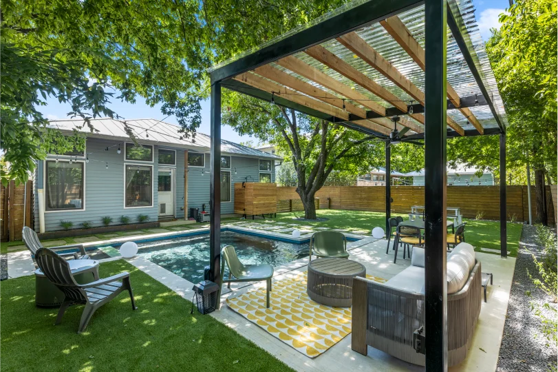 Cutters-skyview landscaped yard with pool austin