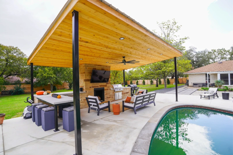 Cutters-grand oaks wooden awning by pool